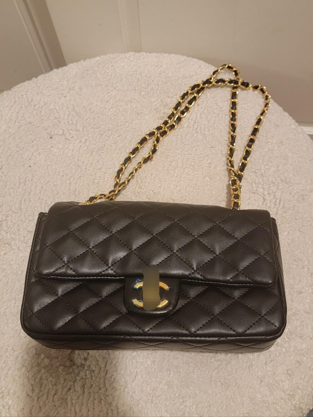Quilted Black Leather Chain Shoulder Bag